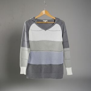 Unbranded Woven Sz L Gray and White Striped Knit Hoodie